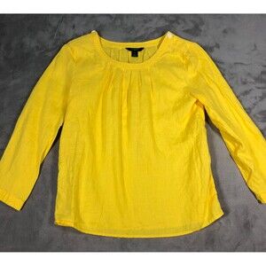 J Crew Blouse Shirt Yellow Size Small Linen Pleated Neckline Button Detail